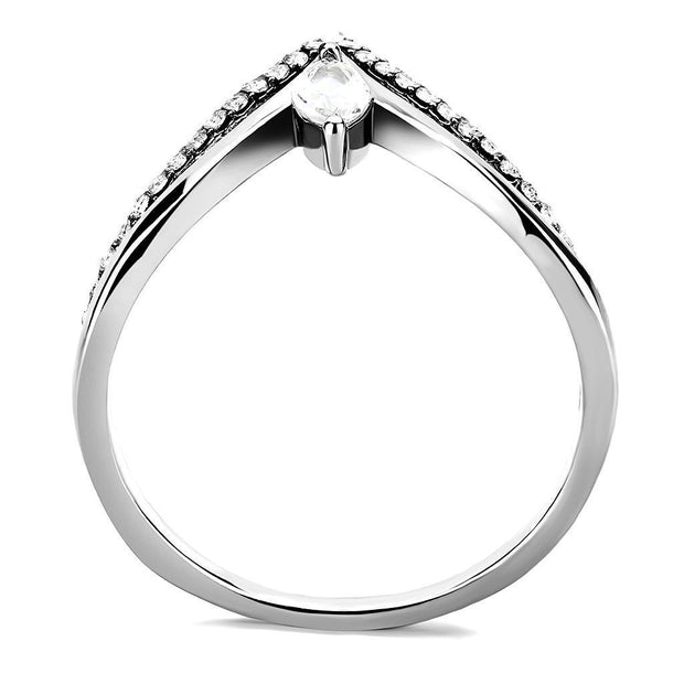 DA109 - High polished (no plating) Stainless Steel Ring with AAA Grade CZ  in Clear