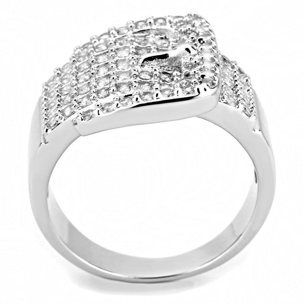 3W1502 - Rhodium Brass Ring with AAA Grade CZ  in Clear