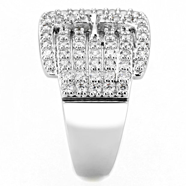 3W1502 - Rhodium Brass Ring with AAA Grade CZ  in Clear