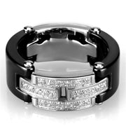 3W976 - High polished (no plating) Stainless Steel Ring with Ceramic  in Jet