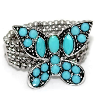 LO1523 - Rhodium Brass Ring with Synthetic Turquoise in Sea Blue