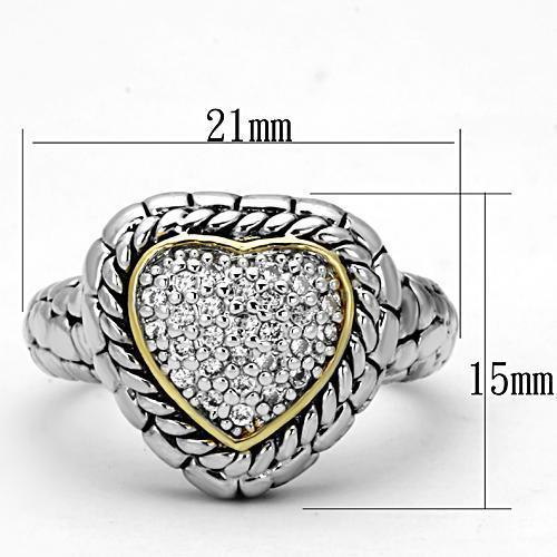 3W333 - Reverse Two-Tone Brass Ring with AAA Grade CZ  in Clear