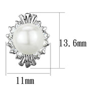 3W886 - Rhodium Brass Earrings with Synthetic Pearl in White