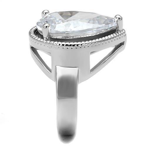 3W1305 - Rhodium Brass Ring with AAA Grade CZ  in Clear