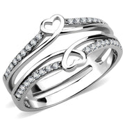 DA242 - High polished (no plating) Stainless Steel Ring with AAA Grade CZ  in Clear