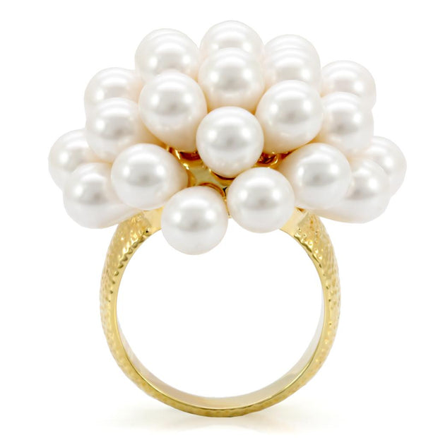 1W052 - Gold Brass Ring with Synthetic  in White