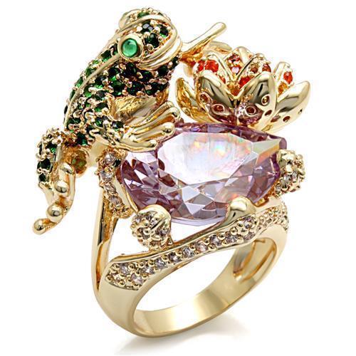 LO1496 - Imitation Gold Brass Ring with AAA Grade CZ  in Light Amethyst