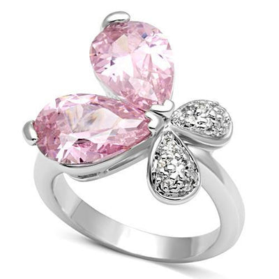 3W051 - Rhodium Brass Ring with AAA Grade CZ  in Rose