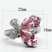 3W051 - Rhodium Brass Ring with AAA Grade CZ  in Rose