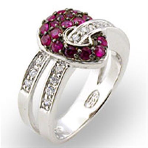 31715 - Rhodium + Ruthenium 925 Sterling Silver Ring with Synthetic Garnet in Ruby