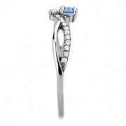 DA120 - High polished (no plating) Stainless Steel Ring with AAA Grade CZ  in Sea Blue