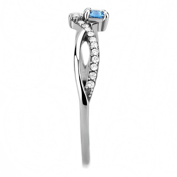 DA120 - High polished (no plating) Stainless Steel Ring with AAA Grade CZ  in Sea Blue