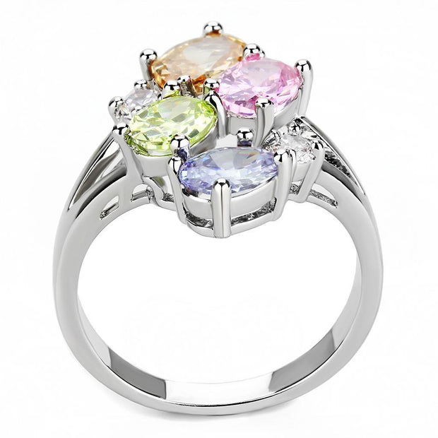 3W1474 - Rhodium Brass Ring with AAA Grade CZ  in Multi Color