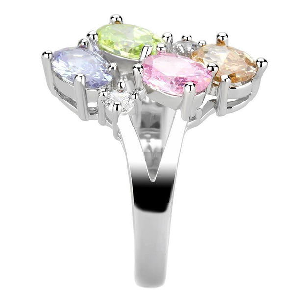 3W1474 - Rhodium Brass Ring with AAA Grade CZ  in Multi Color