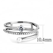 DA134 - High polished (no plating) Stainless Steel Ring with AAA Grade CZ  in Clear
