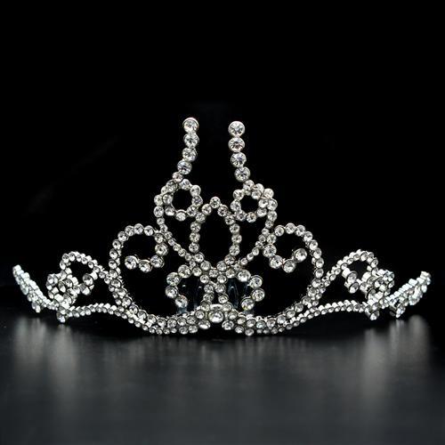 LO2112 - Imitation Rhodium Brass Tiaras & Hair Clip with Top Grade Crystal  in Clear