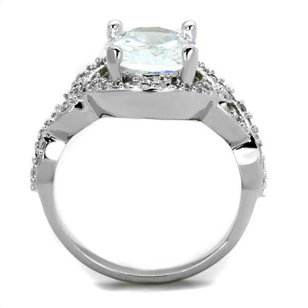 3W880 - Rhodium Brass Ring with AAA Grade CZ  in Clear