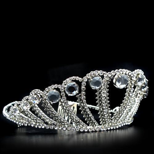 LO2108 - Imitation Rhodium Brass Tiaras & Hair Clip with Top Grade Crystal  in Clear