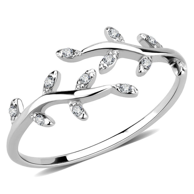 DA266 - High polished (no plating) Stainless Steel Ring with AAA Grade CZ  in Clear