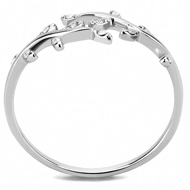 DA266 - High polished (no plating) Stainless Steel Ring with AAA Grade CZ  in Clear