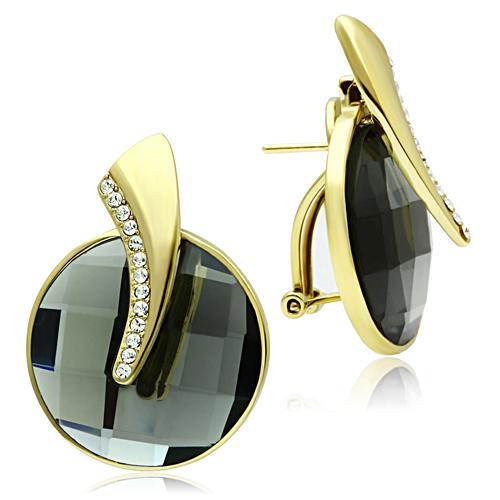 GL343 - IP Gold(Ion Plating) Brass Earrings with Synthetic Synthetic Glass in Black Diamond