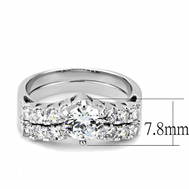 3W1513 - Rhodium Brass Ring with AAA Grade CZ  in Clear