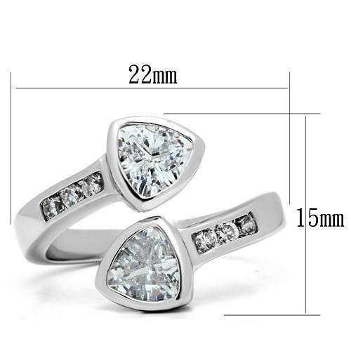 3W228 - Rhodium Brass Ring with AAA Grade CZ  in Clear