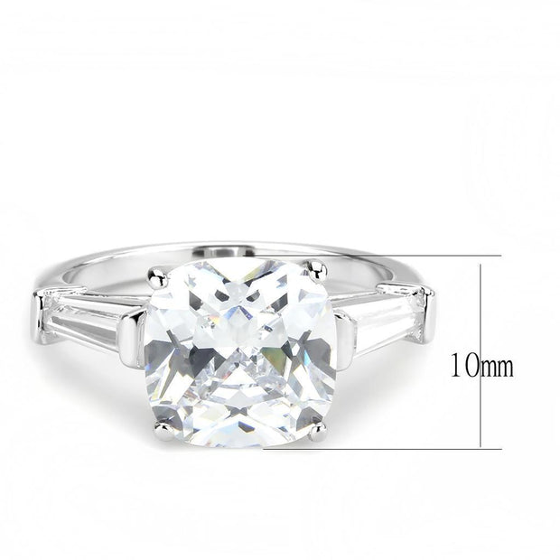 3W1561 - Rhodium Brass Ring with AAA Grade CZ  in Clear