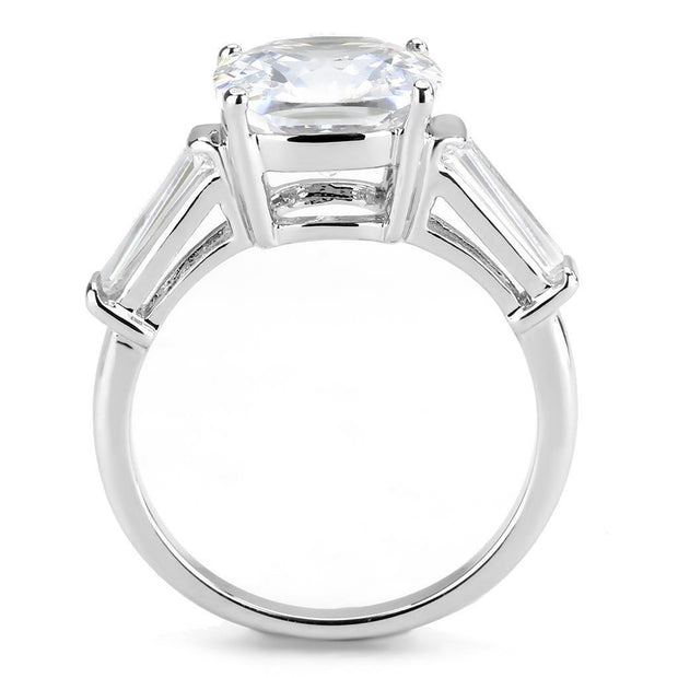 3W1561 - Rhodium Brass Ring with AAA Grade CZ  in Clear