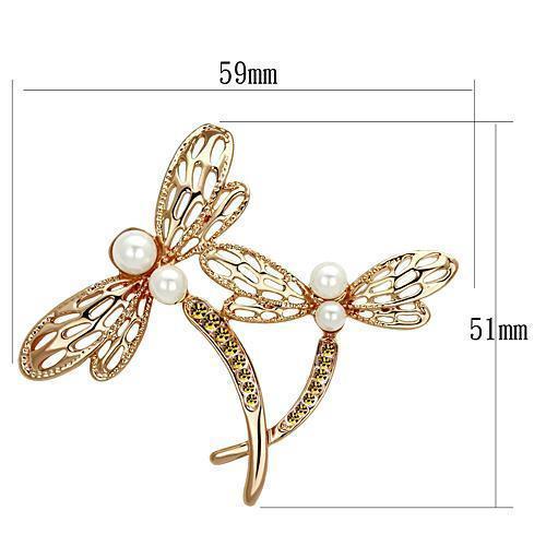 LO2837 - Flash Rose Gold White Metal Brooches with Synthetic Pearl in White
