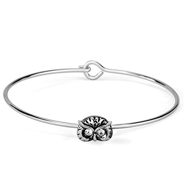 LO3441 - Rhodium Brass Bangle with Top Grade Crystal  in Clear