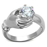 TK1230 - High polished (no plating) Stainless Steel Ring with AAA Grade CZ  in Clear