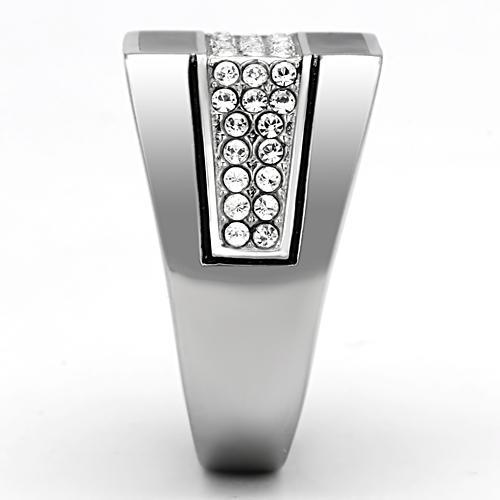 TK1048 - High polished (no plating) Stainless Steel Ring with Top Grade Crystal  in Clear