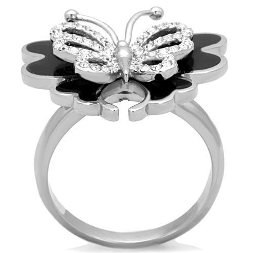 TK1676 - High polished (no plating) Stainless Steel Ring with Top Grade Crystal  in Clear