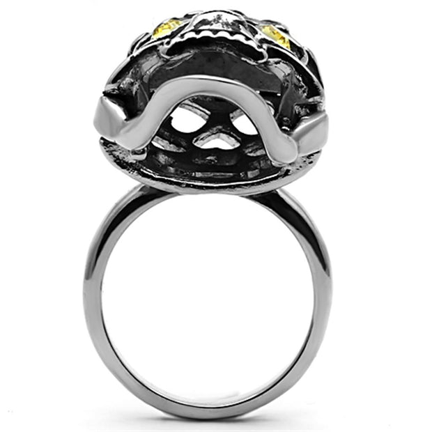 TK1114 - High polished (no plating) Stainless Steel Ring with Top Grade Crystal  in Topaz