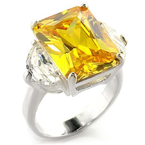 LOAS828 - High-Polished 925 Sterling Silver Ring with AAA Grade CZ  in Citrine