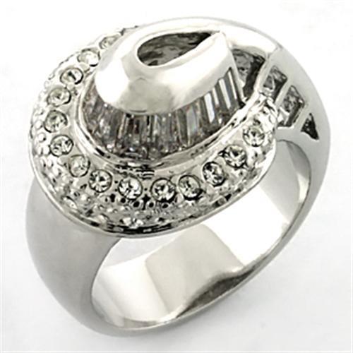 LOA672 - Rhodium Brass Ring with AAA Grade CZ  in Clear