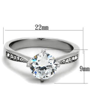 TK1822 - High polished (no plating) Stainless Steel Ring with AAA Grade CZ  in Clear