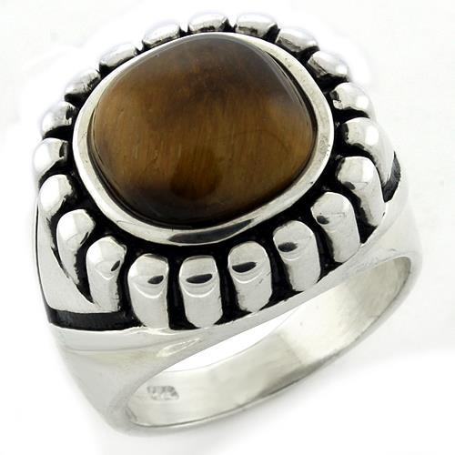 LOAS1155 - High-Polished 925 Sterling Silver Ring with Synthetic Tiger Eye in Brown