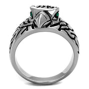 TK1600 - High polished (no plating) Stainless Steel Ring with Top Grade Crystal  in Emerald