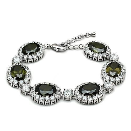 LO2358 - Rhodium Brass Bracelet with AAA Grade CZ  in Olivine color