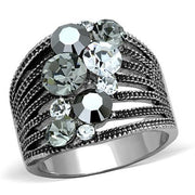 TK1521 - High polished (no plating) Stainless Steel Ring with Top Grade Crystal  in Black Diamond