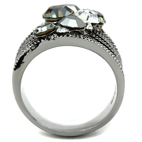 TK1521 - High polished (no plating) Stainless Steel Ring with Top Grade Crystal  in Black Diamond