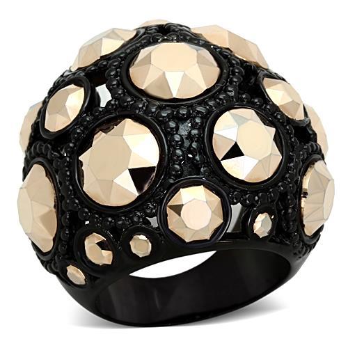 TK1366 - IP Black(Ion Plating) Stainless Steel Ring with Top Grade Crystal  in Metallic Light Gold