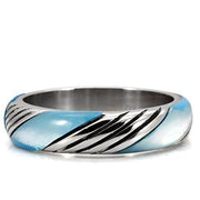 TK110 - High polished (no plating) Stainless Steel Ring with Precious Stone Conch in Sea Blue