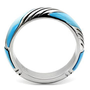 TK110 - High polished (no plating) Stainless Steel Ring with Precious Stone Conch in Sea Blue