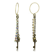 LO3810 - Antique Copper White Metal Earrings with Top Grade Crystal  in White AB