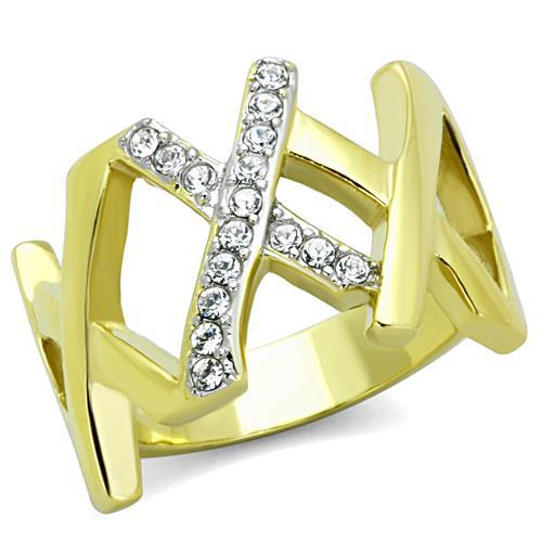 TK1560 - Two-Tone IP Gold (Ion Plating) Stainless Steel Ring with Top Grade Crystal  in Clear