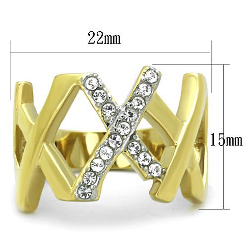 TK1560 - Two-Tone IP Gold (Ion Plating) Stainless Steel Ring with Top Grade Crystal  in Clear
