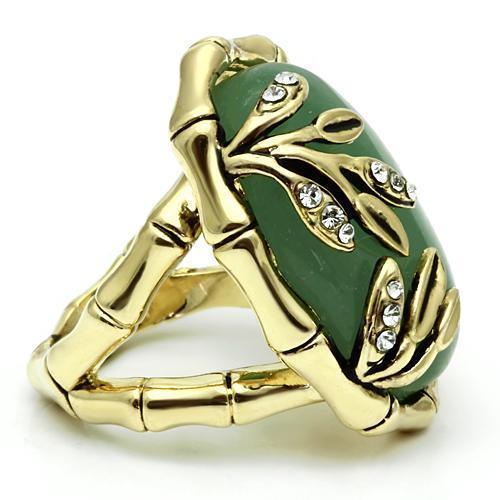 LO2609 - Gold Brass Ring with Semi-Precious Jade in Emerald